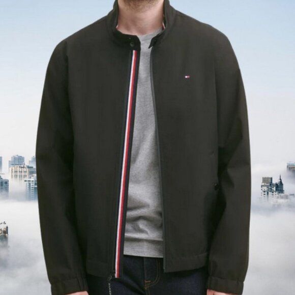 Tommy Hilfiger Men Bomber Jacket Black Water Wind Resistant Size M/L/XL New - Picture 1 of 5